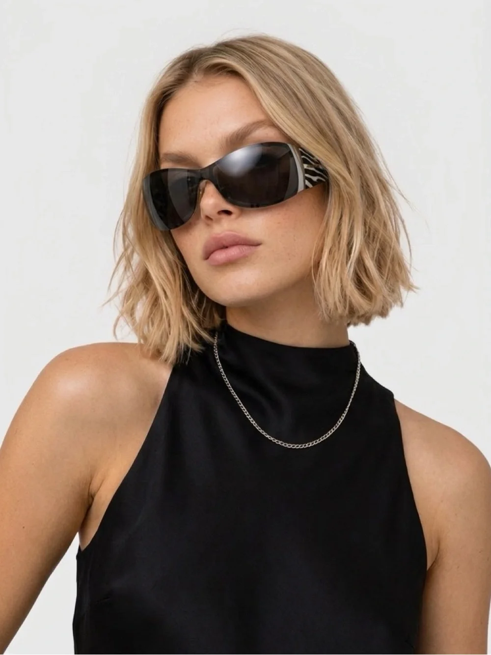 Dolce & Gabbana Black Shield Sunglasses with Zebra-Print Temples
